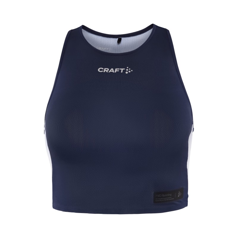 CRAFT ŽENSKA TEKAŠKA MAJICA BREZ ROKAVOV PRO HYPERVENT CROPPED TOP MODRA IN BELA BLAZE-FLEX