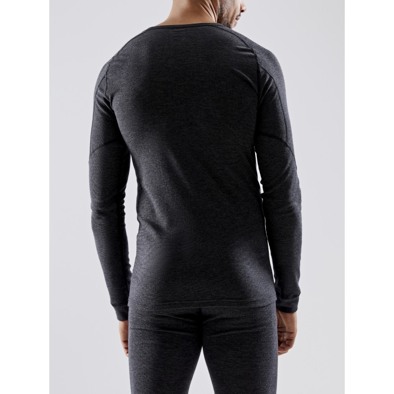 CRAFT MOŠKA VOLNENA 42% MERINO MAJICA Z DOLGIMI ROKAVI CORE WOOL MERINO LS TEE BLACK MELANGE - AKTIVNO PERILO