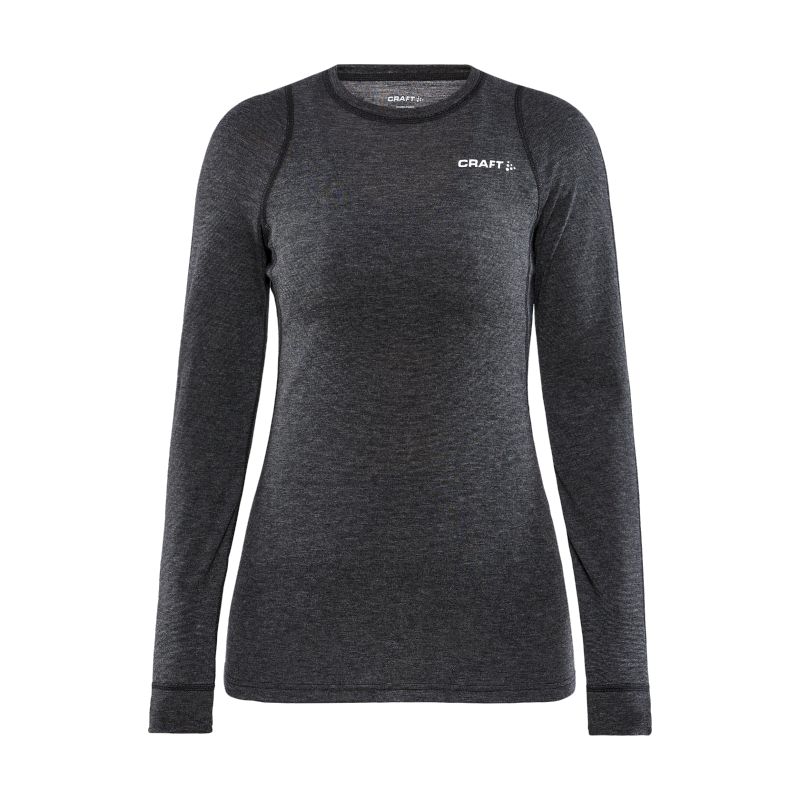 CRAFT VOLNENA 42% MERINO ŽENSKA MAJICA Z DOLGIMI ROKAVI CORE WOOL MERINO LS TEE BLACK MELANGE - AKTIVNO PERILO