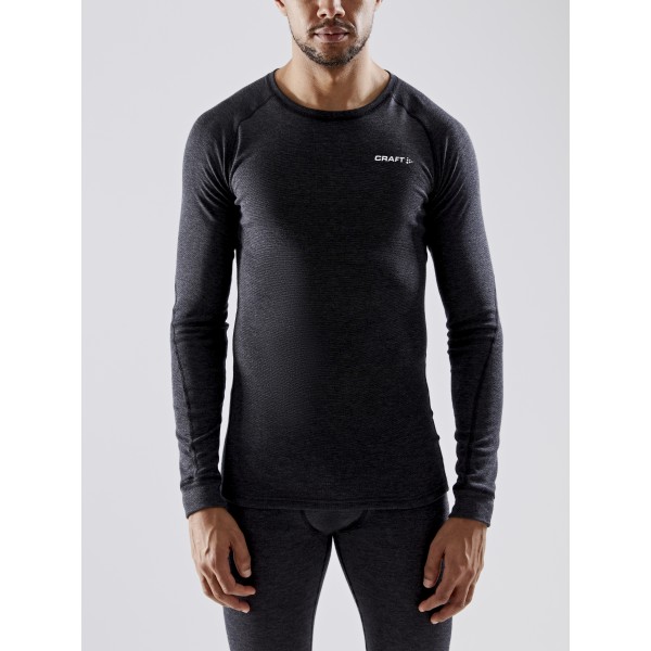 CRAFT MOŠKA VOLNENA 42% MERINO MAJICA Z DOLGIMI ROKAVI CORE WOOL MERINO LS TEE BLACK MELANGE - AKTIVNO PERILO