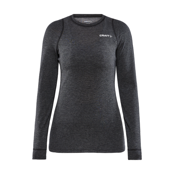 CRAFT VOLNENA 42% MERINO ŽENSKA MAJICA Z DOLGIMI ROKAVI CORE WOOL MERINO LS TEE BLACK MELANGE - AKTIVNO PERILO