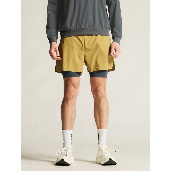 CRAFT MOŠKE KRATKE HLAČE PRO HYPERVENT 2-IN-1 SHORTS M TEMNO RUMENA KHAKI (PODHLAČE SIVA GRAY)