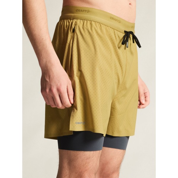 CRAFT MOŠKE KRATKE HLAČE PRO HYPERVENT 2-IN-1 SHORTS M TEMNO RUMENA KHAKI (PODHLAČE SIVA GRAY)