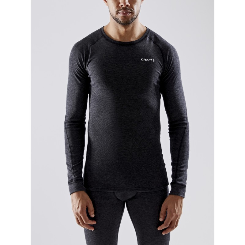 craft moška volnena 42% merino majica z dolgimi rokavi CORE WOOL MERINO LS TEE M BLACK MELANGE - aktivno perilo