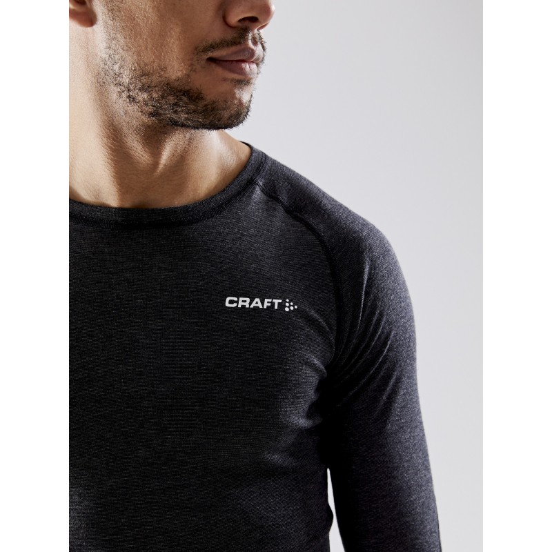 craft moška volnena 42% merino majica z dolgimi rokavi CORE WOOL MERINO LS TEE M BLACK MELANGE - aktivno perilo